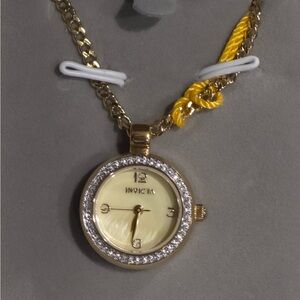 Invicta Gold Watch with Crystal Accents Necklace